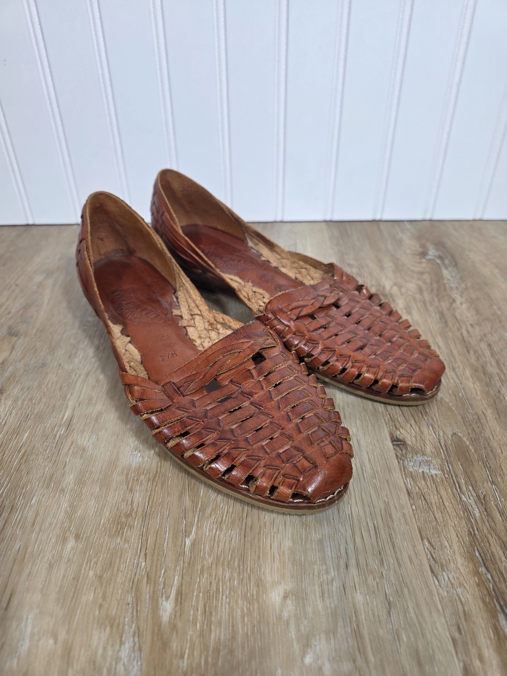 Jennifer Moore Adventure Women’s Brown Leather Woven Huarache Flats